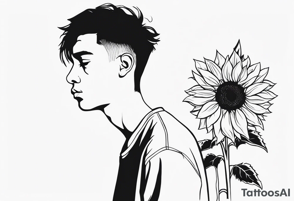 sad boy with sunflower tattoo idea