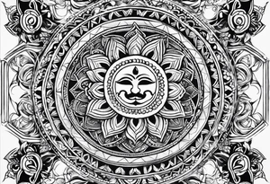 Traditional Hawaiian tattoo tattooed on the upper part of my arm across my shoulders, and into my chest should be integrated with a Hindu om sign and also the seven Hindu chakras tattoo idea