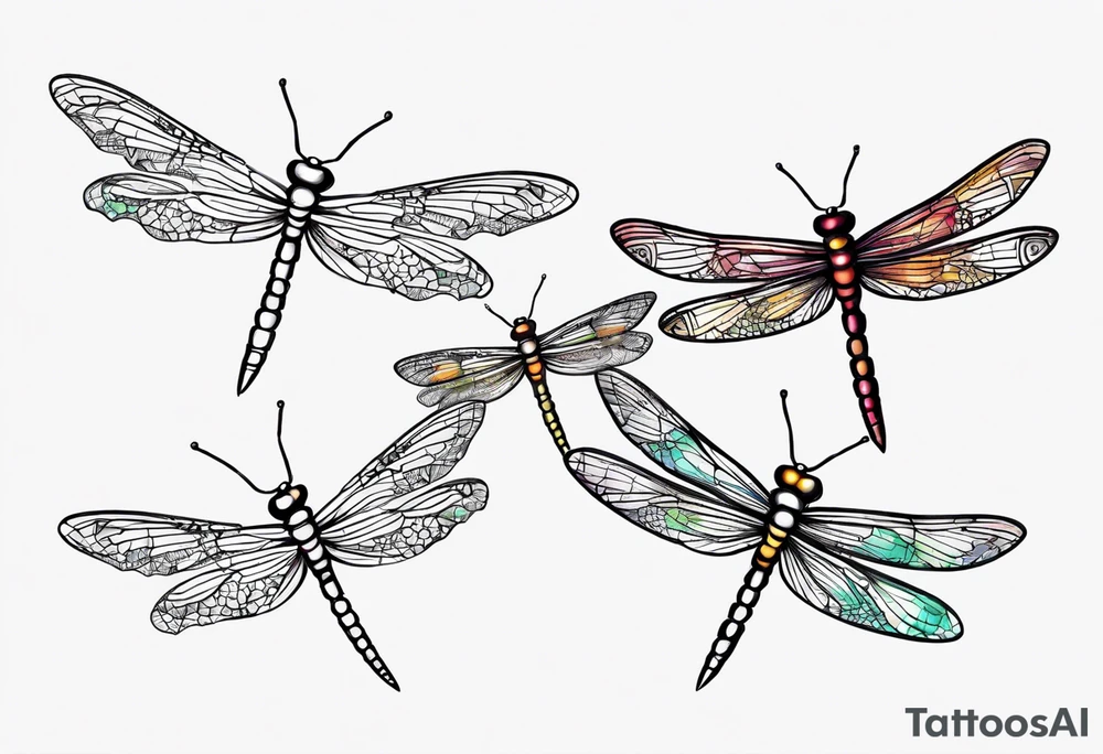 4 dragonflies flying together simple tattoo idea