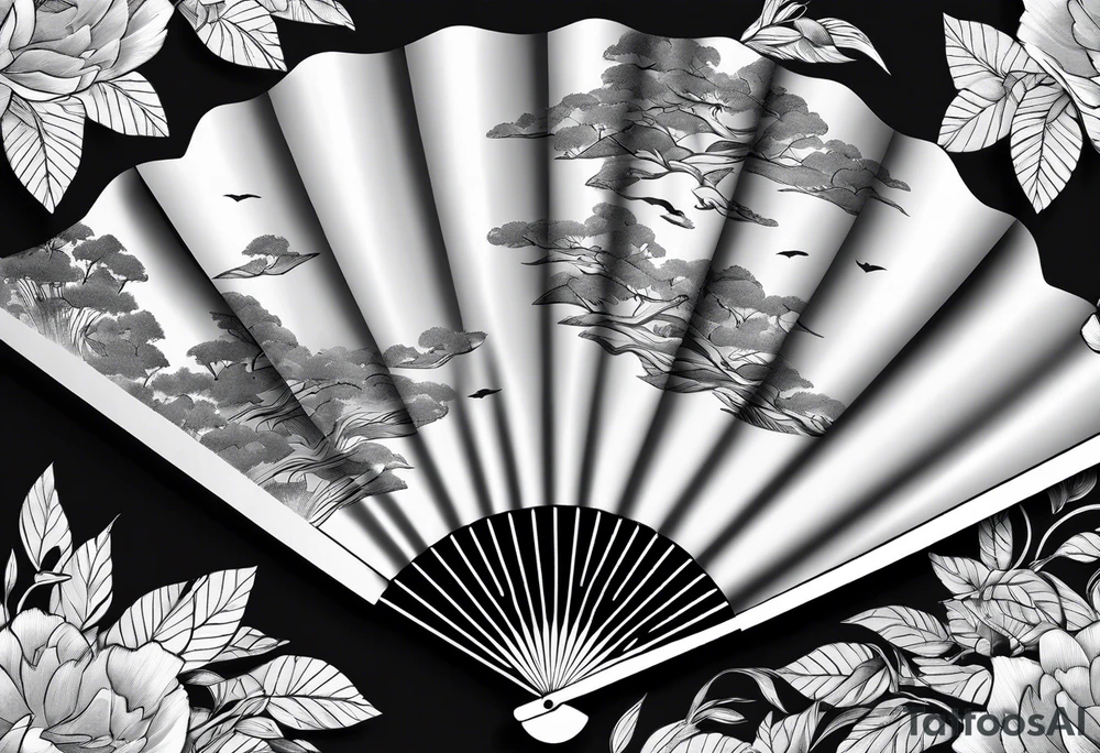 Japanese paper fan unfolded with ribbon at the end beautiful unique tattoo idea