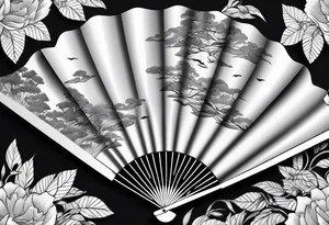 Japanese paper fan unfolded with ribbon at the end beautiful unique tattoo idea