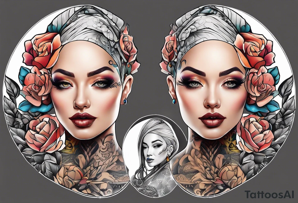 Bald woman tattoo idea