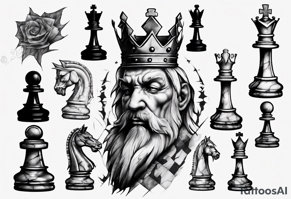 big king chess with lots of cracks marble tattoo idea
