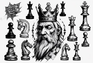 big king chess with lots of cracks marble tattoo idea