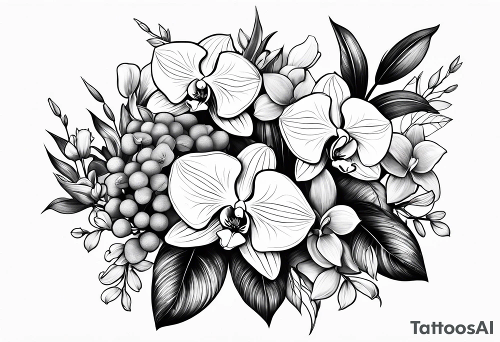 2 inch bouquet with hydrangeas and orchids tattoo idea 2 inch bouquet with hydrangeas and orchids tattoo idea