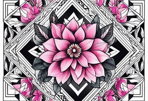 Pink flowers with geometric pattern tattoo idea