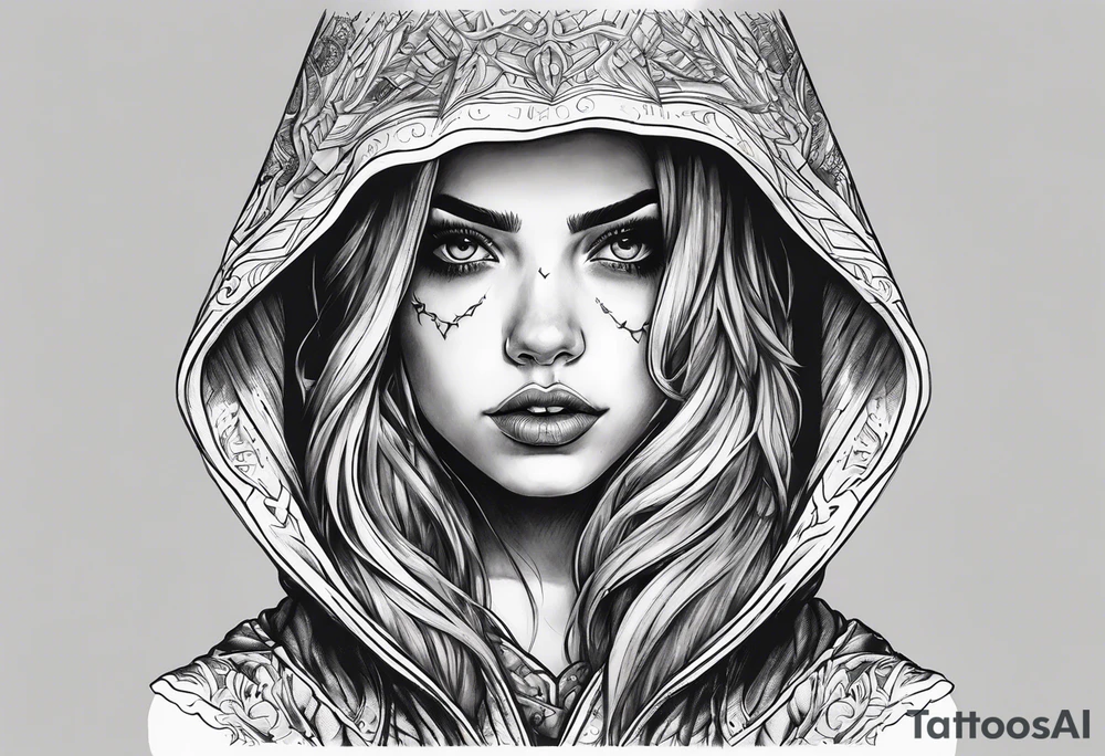 Horror hooded girl tattoo idea