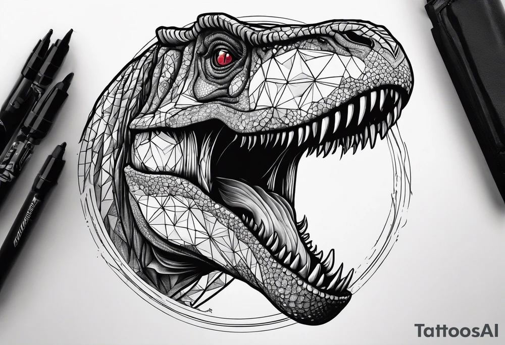 REALIST T REX WITH A VULCANNO IN THE BACK tattoo idea