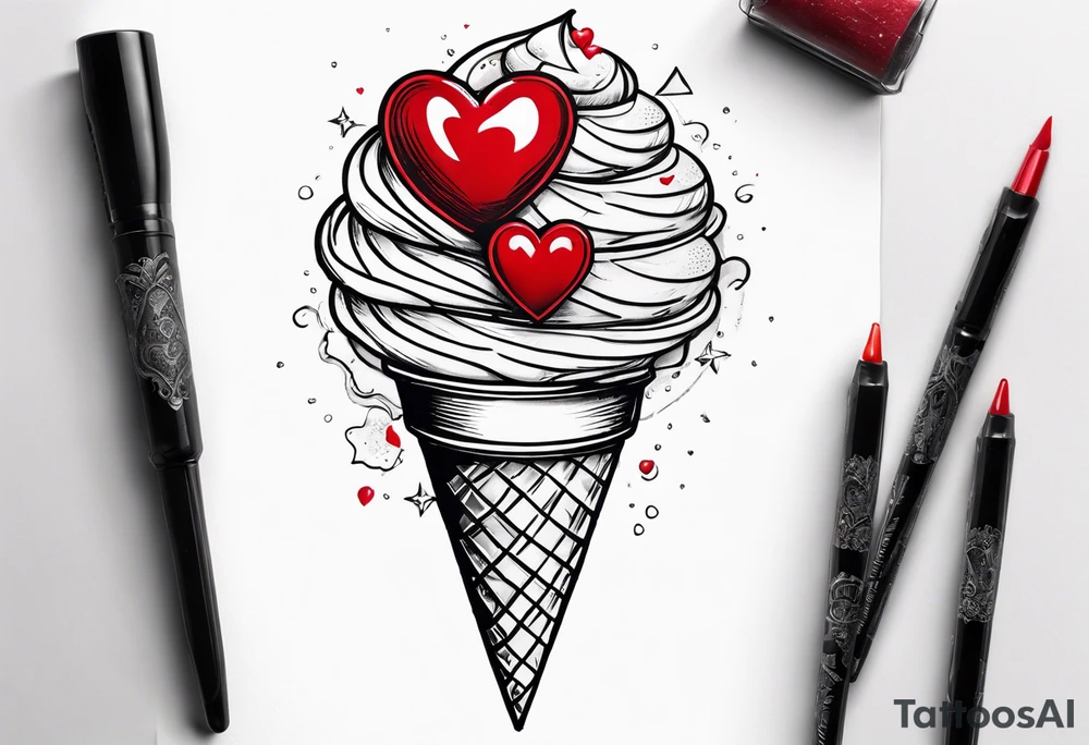small ice cream cone with small red heart on it somewhere while representing Paris tattoo idea