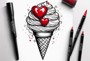 small ice cream cone with small red heart on it somewhere while representing Paris tattoo idea