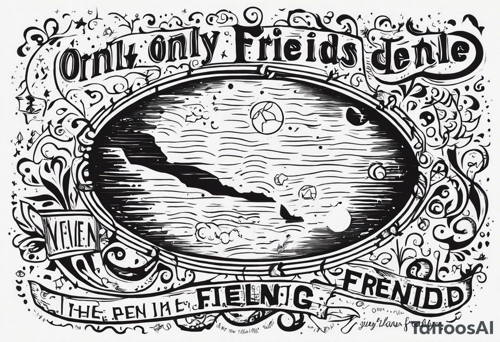 Tattoo the lyrics
 "Weathered and fading"

from the song "Only Friend" - Wallows

include little icons relevant to the song like the earth or a rainy cloud (examples_ tattoo idea