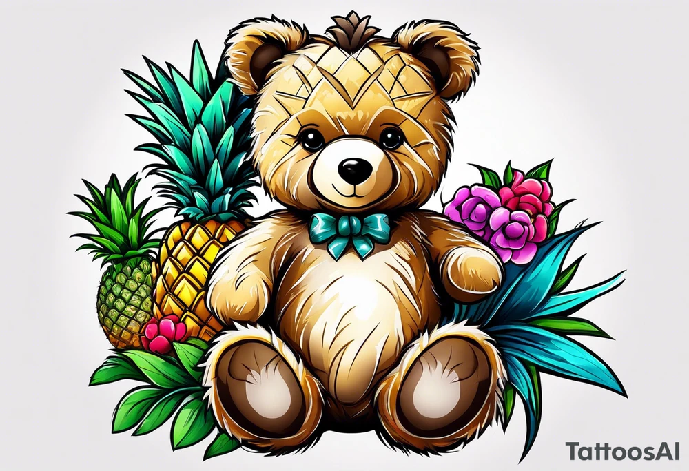 Teddy bear and a pineapple tattoo idea