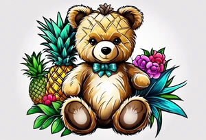 Teddy bear and a pineapple tattoo idea