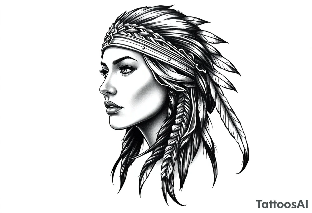 Female Native American with headband side pose tattoo idea Female Native American with headband side pose tattoo idea