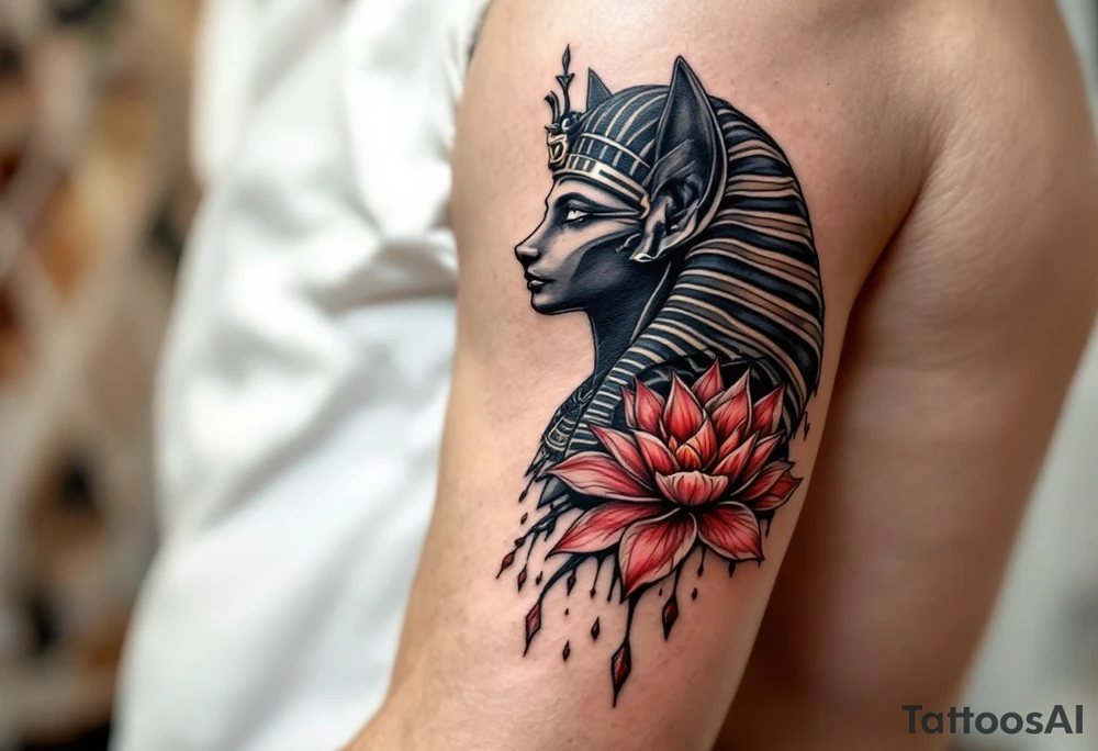 egyptian animal and lotus (make red and black) tattoo idea