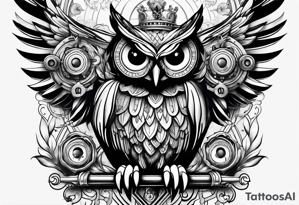 Owl with clockwork tattoo idea