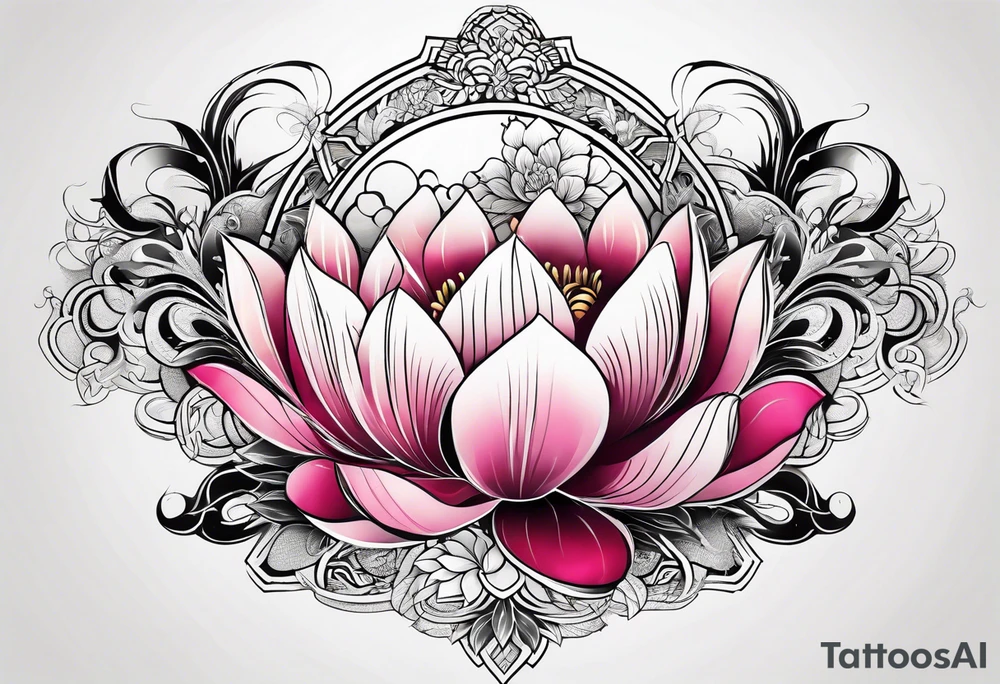 one tattoo that combines lotus flower, phoenix and helix tattoo idea
