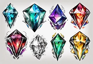 7 chaos emeralds in different colors with a slight sonic theme to it tattoo idea