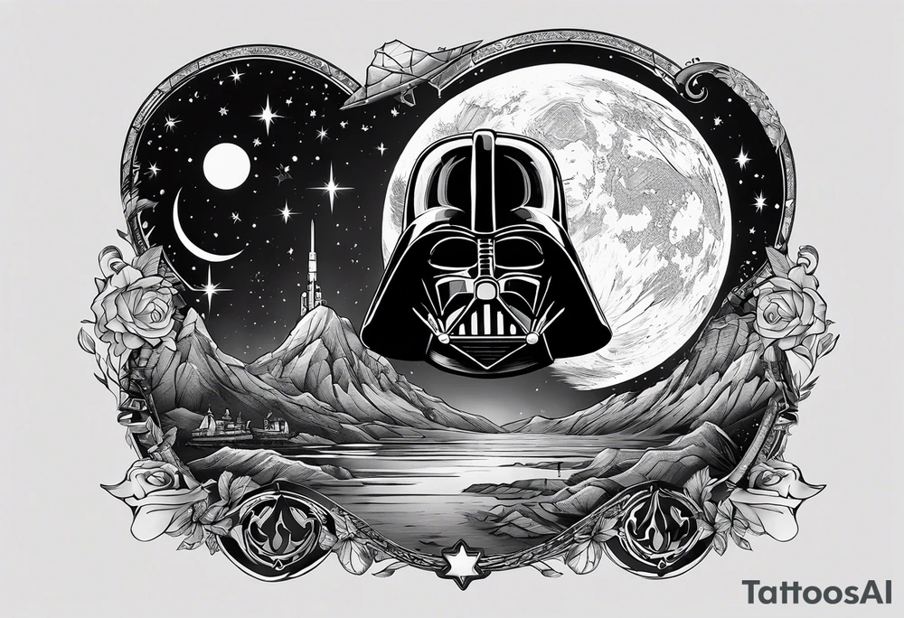 a moon with star wars symbols tattoo idea