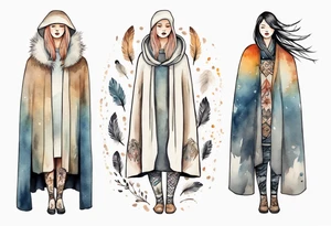a solitary Scandinavian woman with a feathered cloak tattoo idea