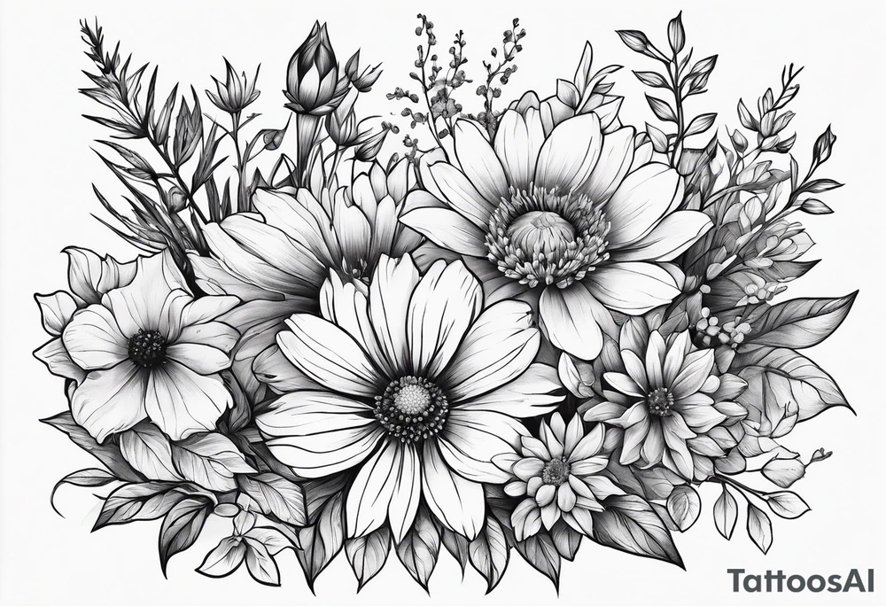 Wildflowers, smaller, vertical tattoo idea
