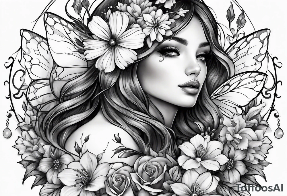 Full Fairy with flowers tattoo idea