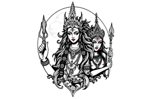 Lord Shiva, Godess Kali, Godess Lilith with the moon phases in the background tattoo idea