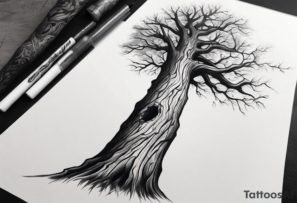 Dead tree arm sleeve tattoo idea
