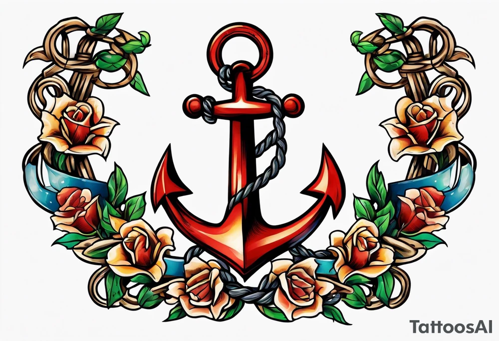 old school anchor with rope wrapped around anchor and banner across anchor tattoo idea