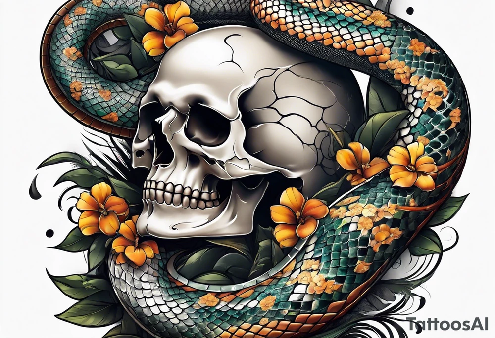 snake sleeve tattoo with skull tattoo idea
