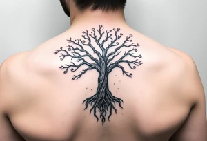 mystical tree of life with cosmic roots and celestial branches tattoo idea