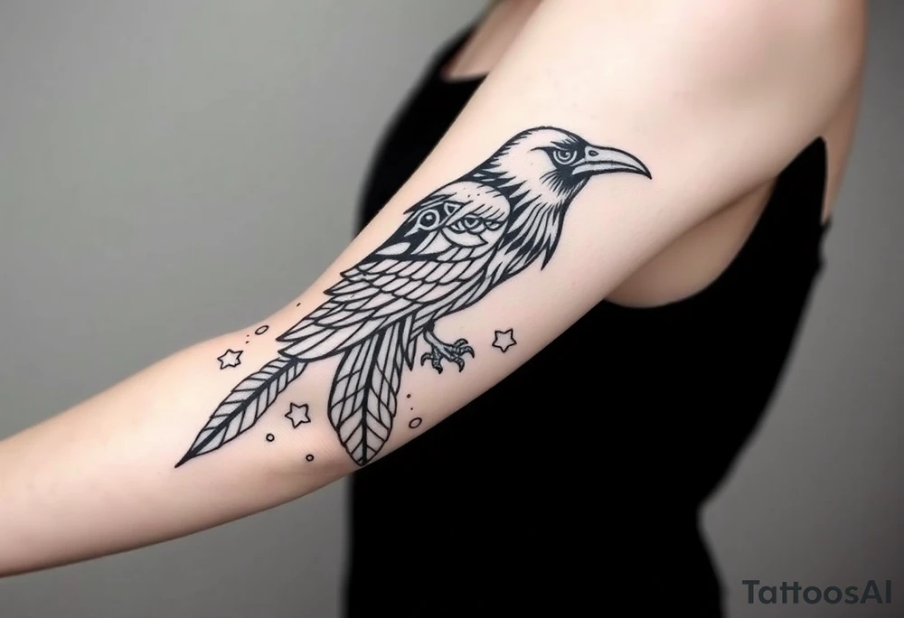 Nordic ornamental raven leg sleeve tattoo idea