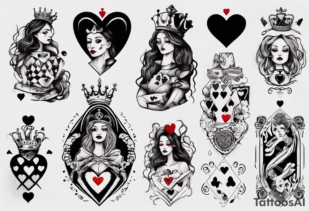 sexy queen of hearts with no eyes tattoo idea