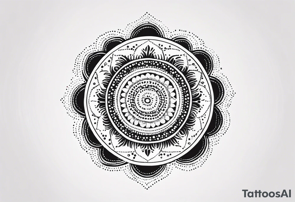 simple sunshine mandala made of black dots with circles tattoo idea