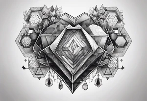 hexagon chest heart  surrounded by hexagons tattoo idea
