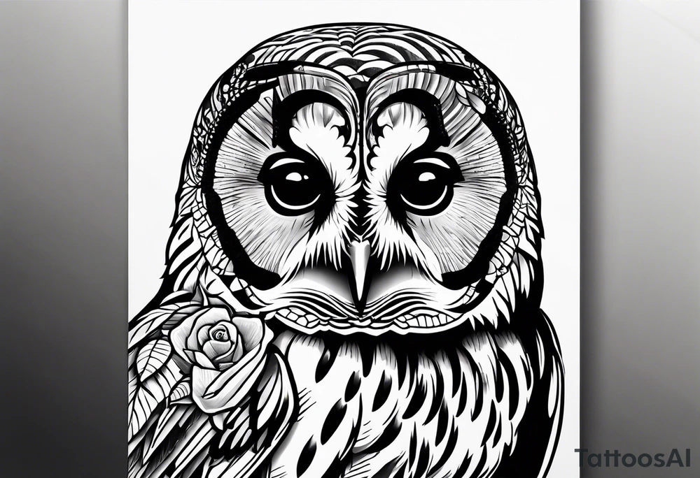 Barred owl with a rose tattoo idea