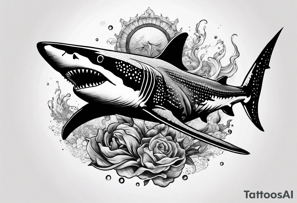 shark, octapus, lion, whale shark, manta ray sleeve tattoo idea