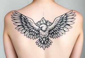 majestic eagle spreading wings against mountain peaks tattoo idea