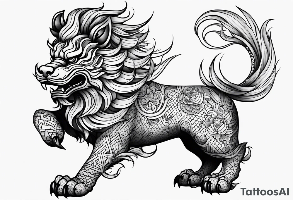 Foo dog full sleeve tattoo tattoo idea