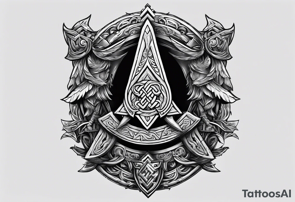 Valhalla  sword shield axe Valknut fog tattoo idea