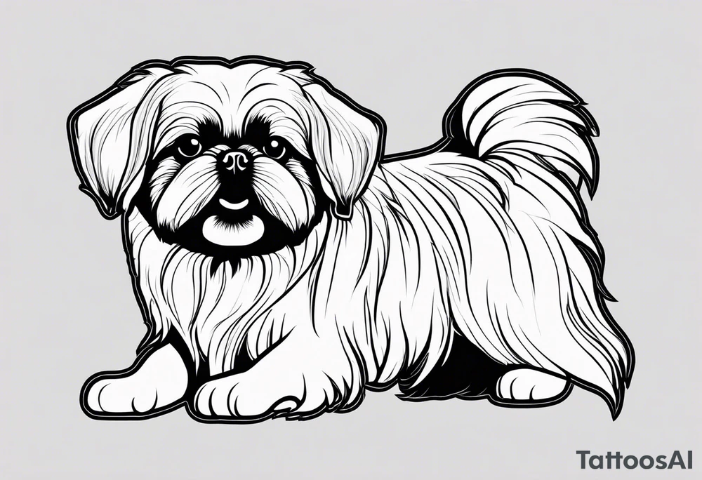 A mixed breed Pekingese and Shih-Tzu dog. Just the contours of the outline of his face. He has big eyes and cute crooked teeth. A one-line drawing. tattoo idea