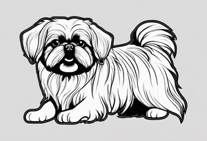 A mixed breed Pekingese and Shih-Tzu dog. Just the contours of the outline of his face. He has big eyes and cute crooked teeth. A one-line drawing. tattoo idea