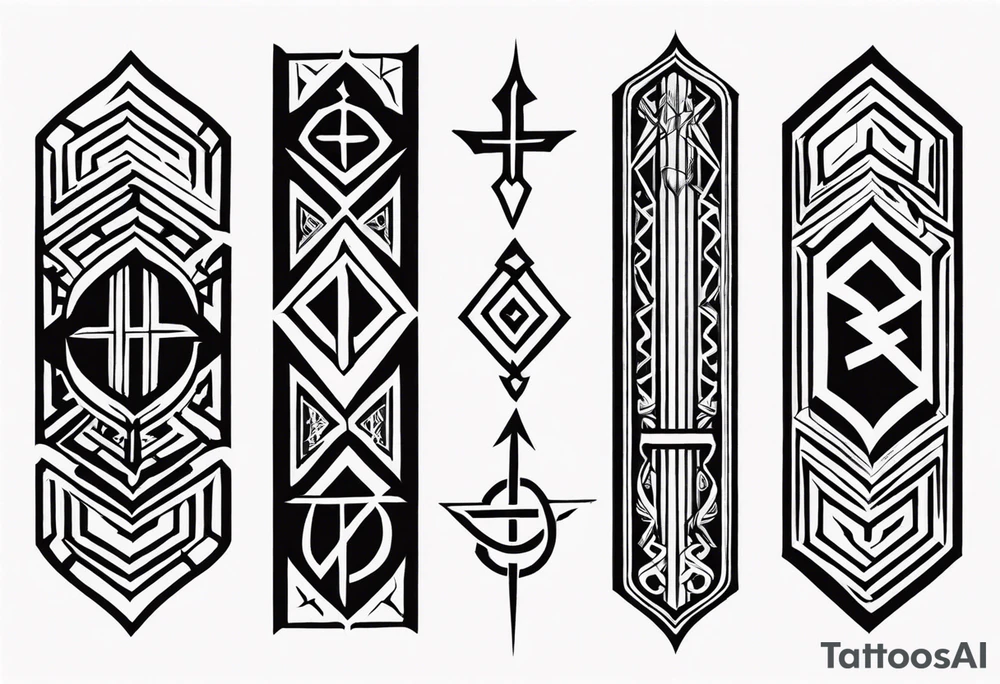 vertical rune tattoo with 4-5 symbols tattoo idea
