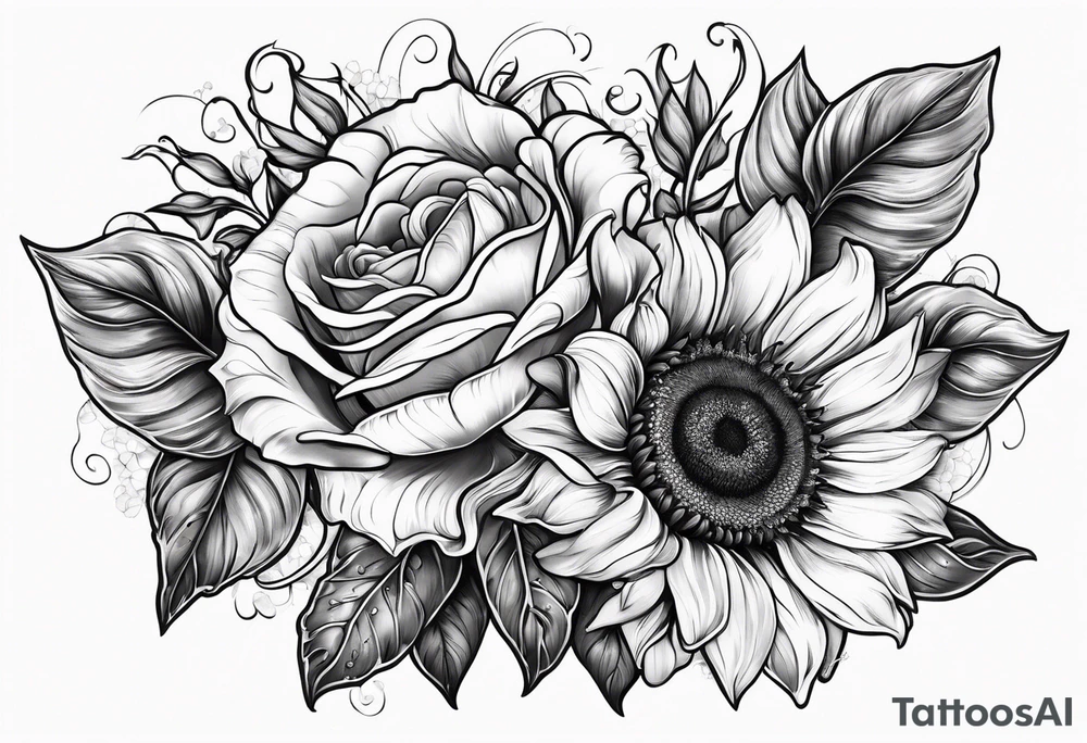 sunflower rose sweet pea bouquet tattoo idea