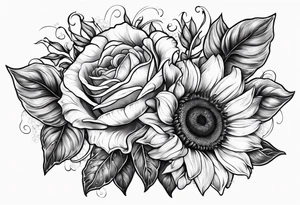 sunflower rose sweet pea bouquet tattoo idea