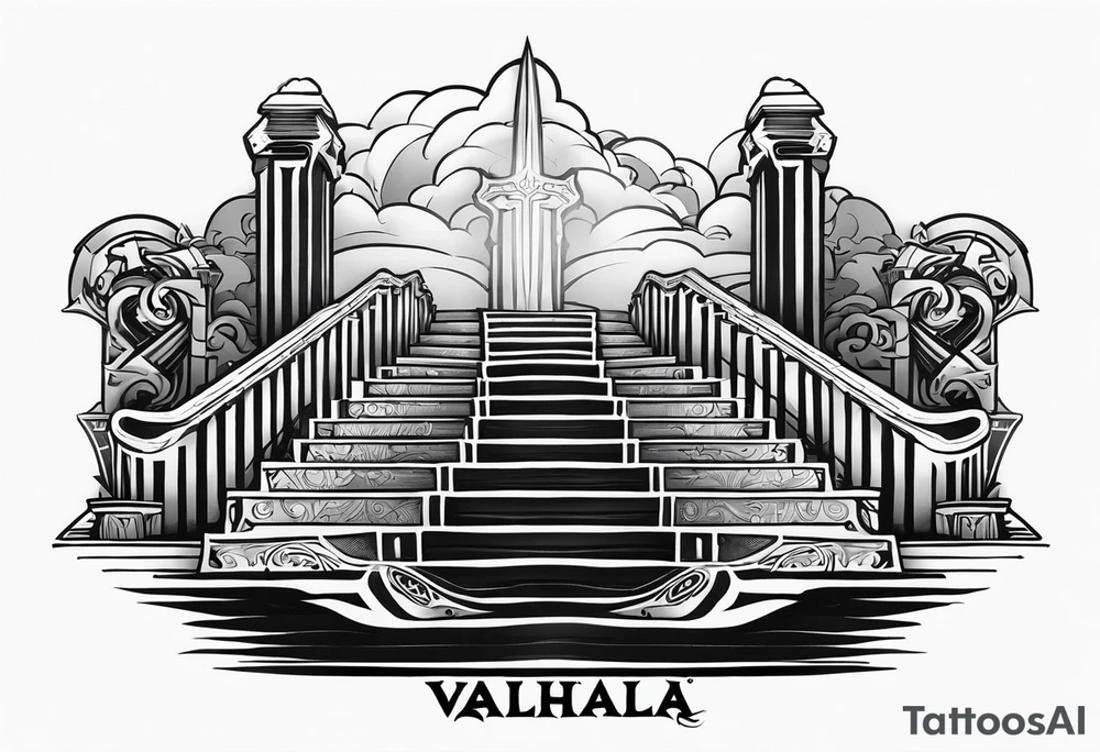 Valhalla sword fog stairs tattoo idea