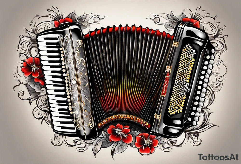 Accordion on a burnt paper tattoo idea