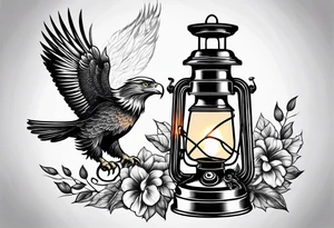 Oil lamp with an eagle next to it tattoo idea