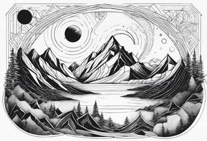 geometric with mountains, black hole various shapes tattoo idea