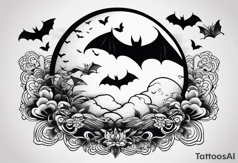 Moon and bats tattoo tattoo idea